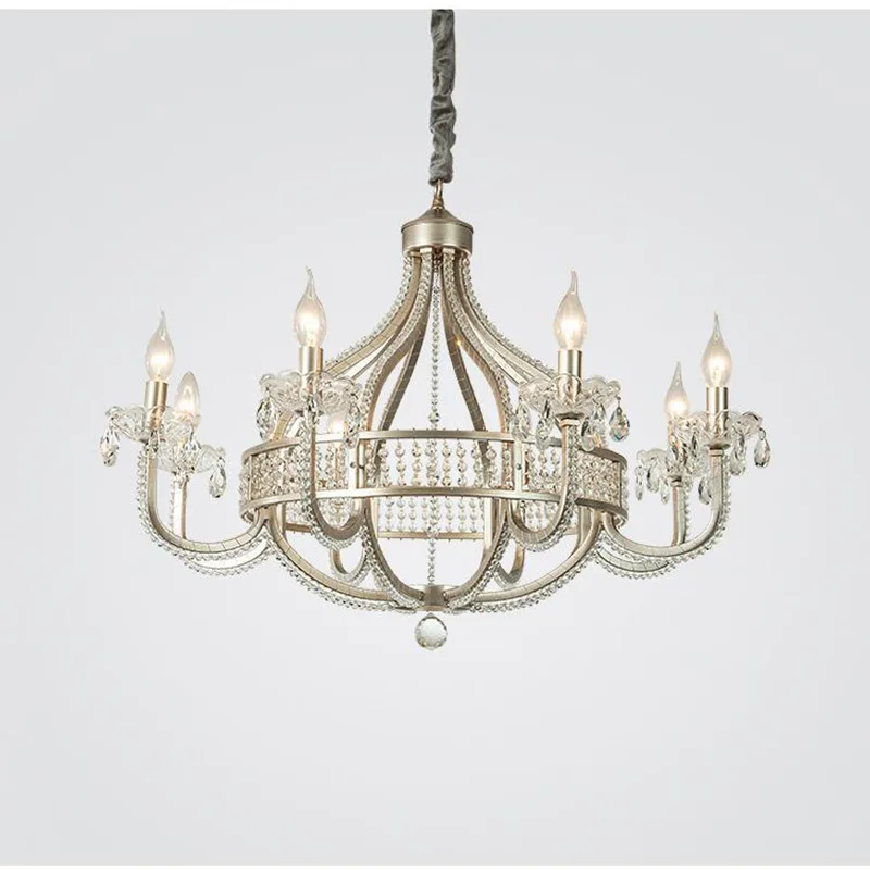 

American chandelier French crystal lamp retro silver villa atmosphere home creative living room dining room bedroom lamps