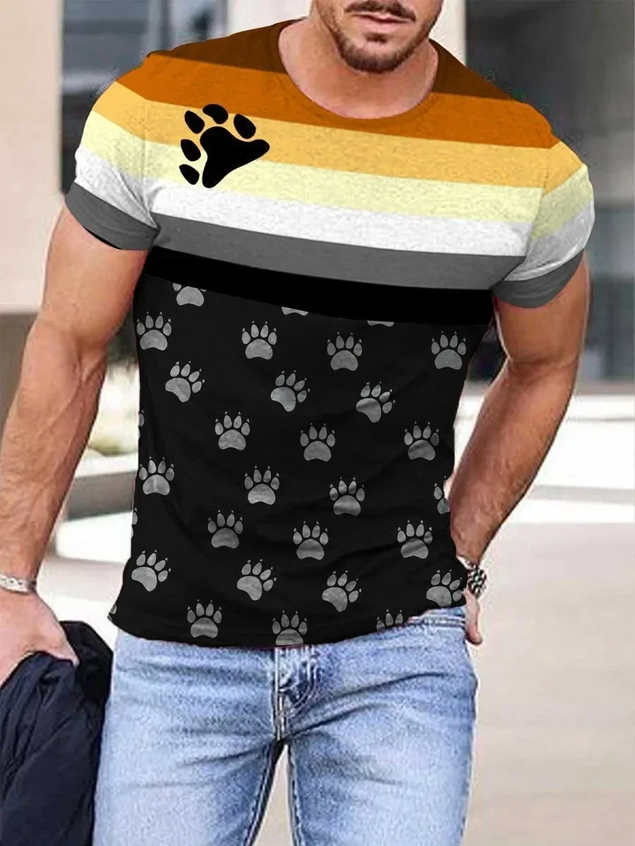 

2024 Summer Men's Printed Casual Crew Neck Short Sleeve T-shirt Men's Bear Paw Printed Casual T-shirt 3D Printed T-shirt