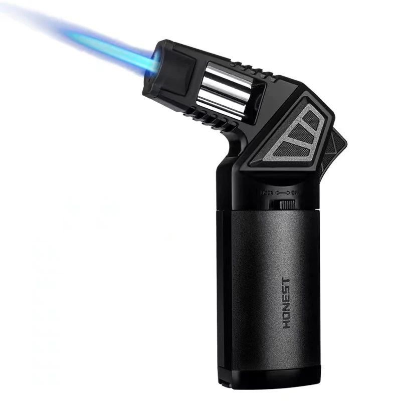 Honest Metal Multi Outdoor Windproof Butane Gas Lighter Turbo Torch Blue Flame Straight Down Lighter Cigar Kitchen BBQ Tool