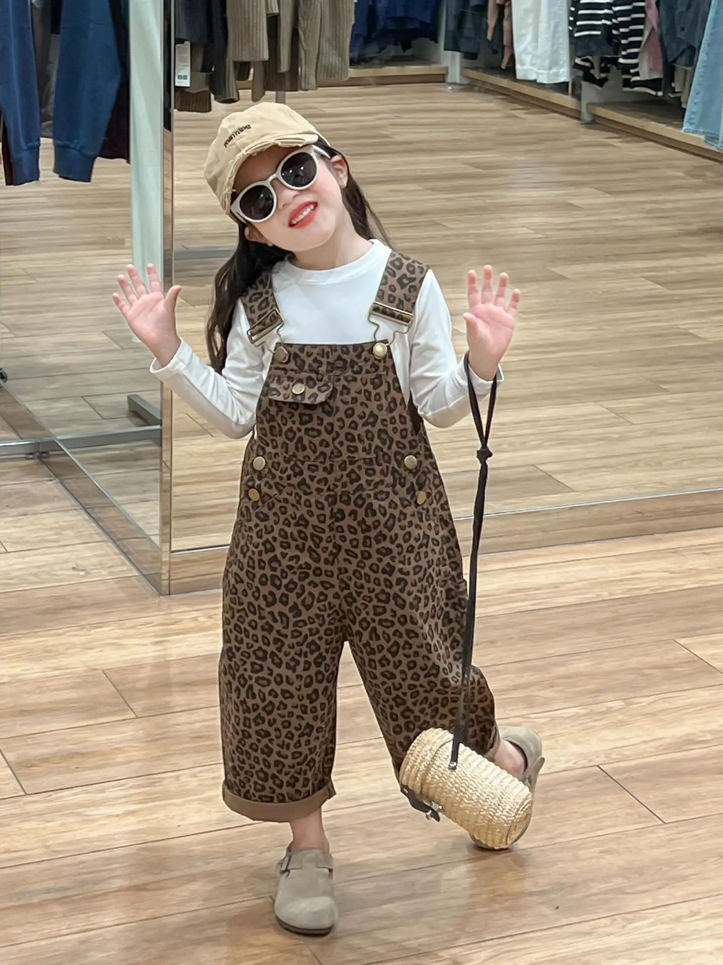 Jumpsuit for Girls 2026 Autumn Kids Girls Retro Leopard Print One-piece Overalls