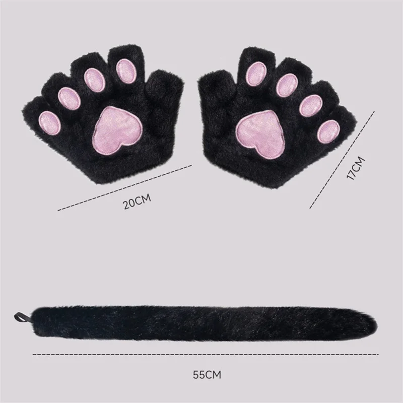 고양이 귀 머리띠 및 활 칼라 장갑 세트, 여성 소녀 코스프레, 할로윈 코스튬 액세서리