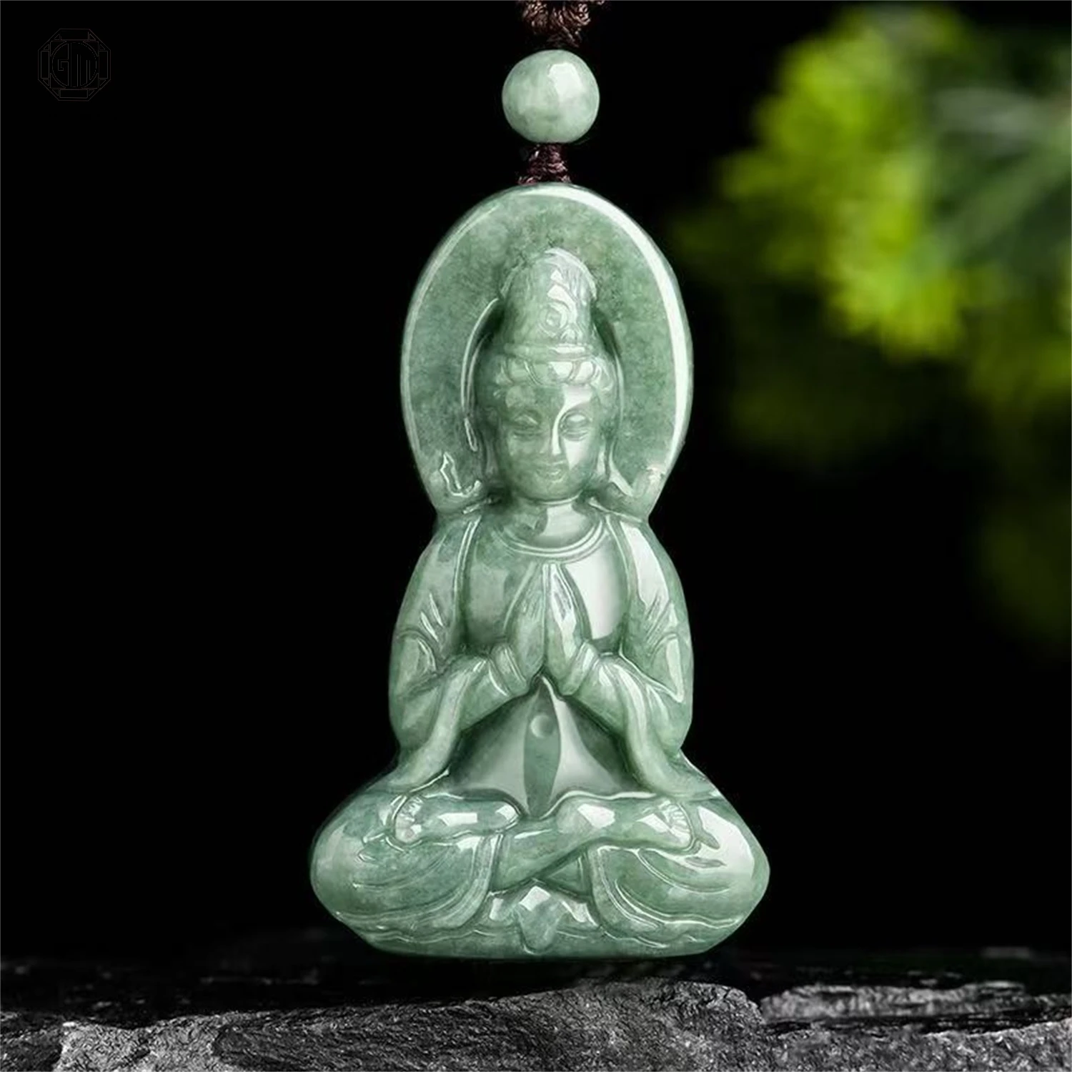 

Natural Grade A Jadeite Pea Green Three Dimensional Amitabha Buddha Ice Pendant Unisex Men Women Gemstone Necklace Jewelry Gift