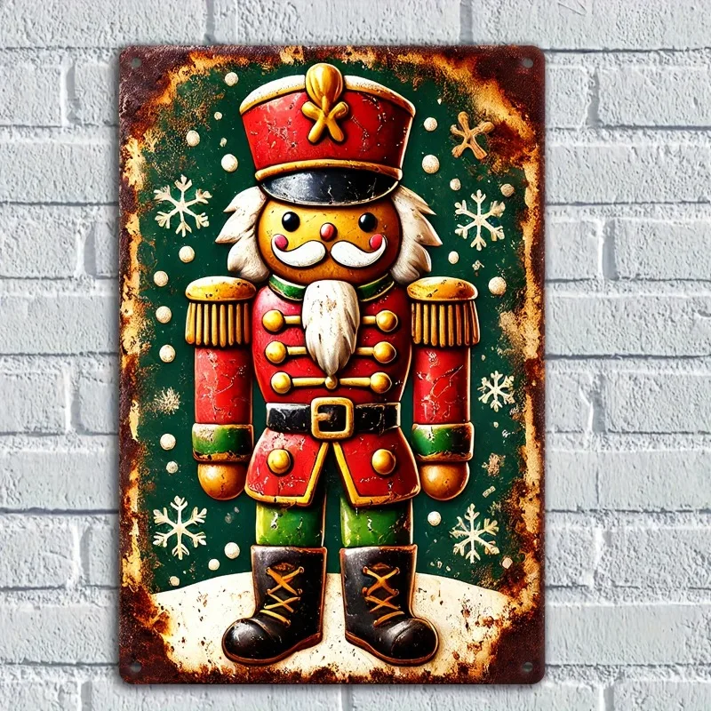 

Vintage Christmas Nutcracker Soldier Metal Tin Sign, Aluminum Wall Art Decor for Home, Living Room, Festive Holiday Gift