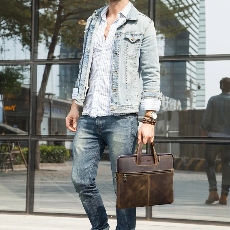Men Briefcase Genuine Leather Laptop Bag for Air 13 M1 M2 M3 M4 Macbook Pro 14 Macbook 15 16 Inch Handbag Tote