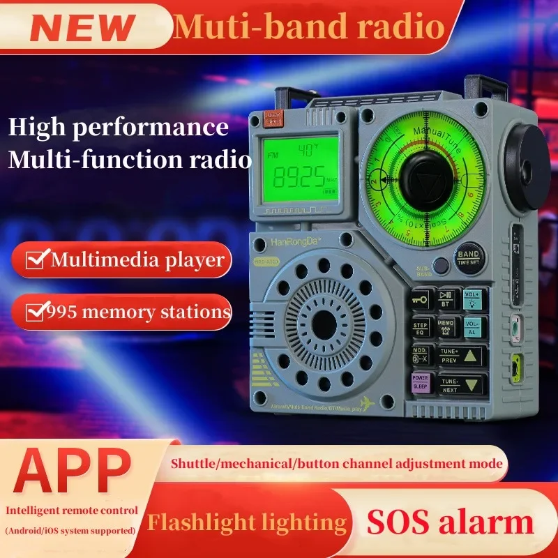 Portable High-performance Aviation Band Radio, All-band Radio, Outdoor Off-road Lighting Emergency Radio, Bluetooth TF Card Play