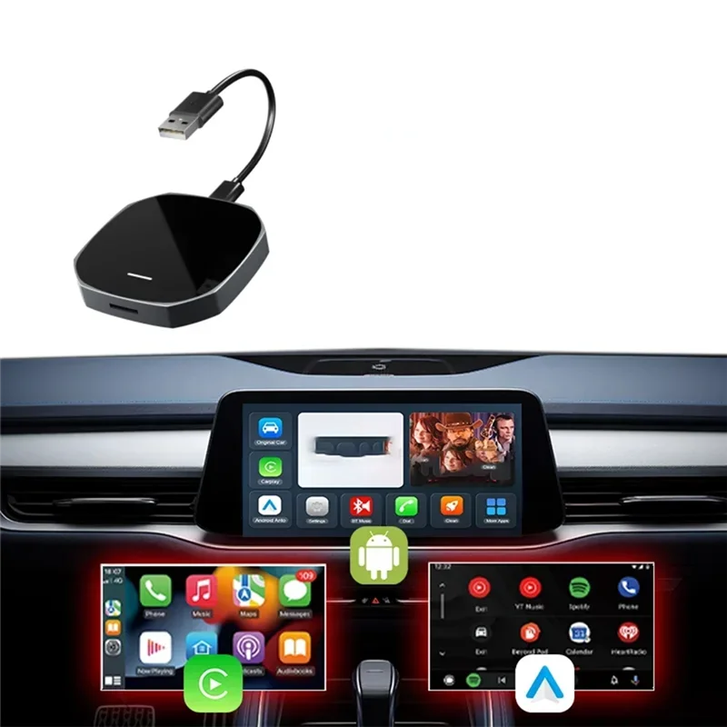 PHILE - Bezprzewodowy adapter Carplay Android Auto USB do iPhone'a, inteligentny moduł AI Box, multimedialny odtwarzacz wideo do streamingu YouTube, akcesoria samochodowe