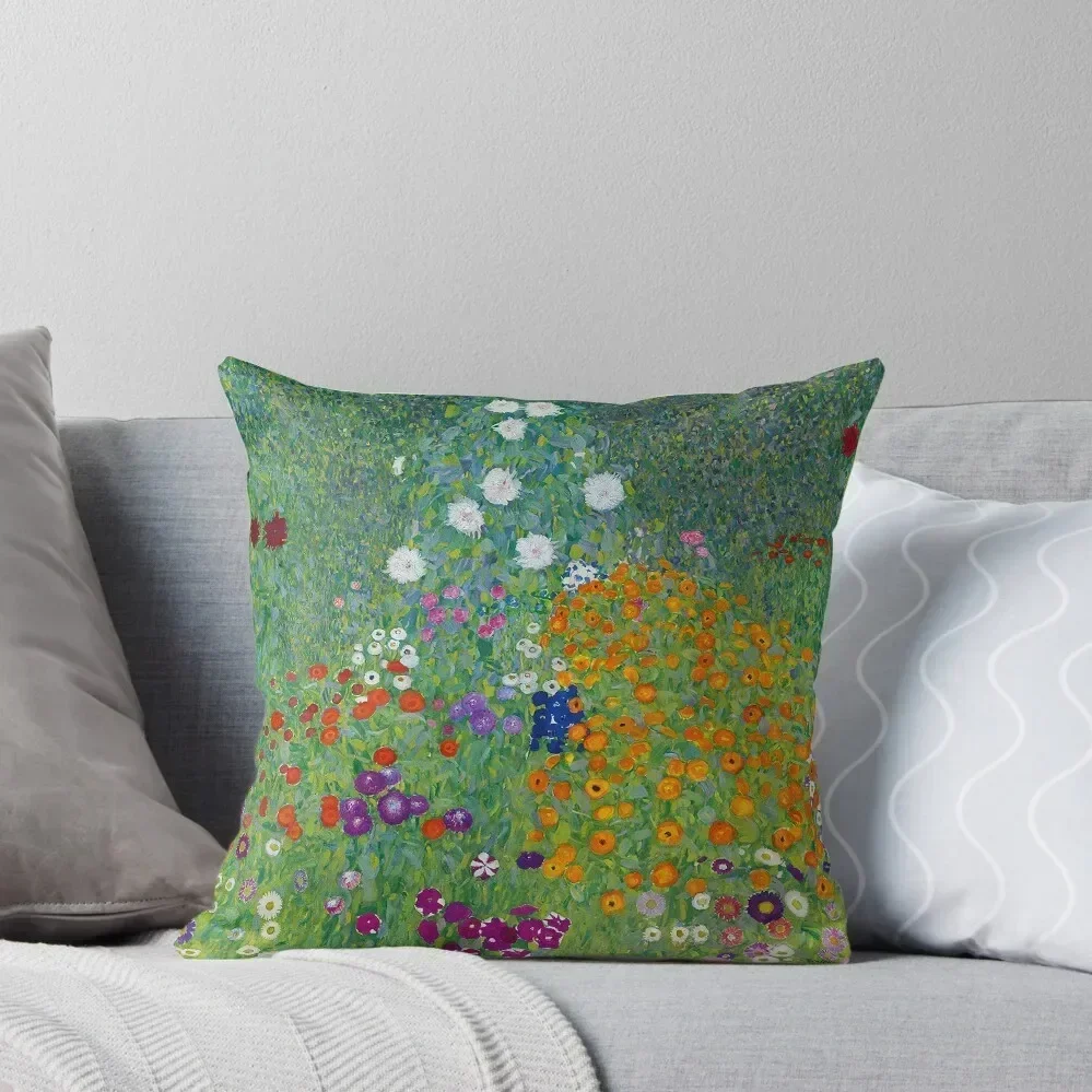 Gustav Klimt - Bauerngarten or Blumengarten - Beautiful Floral Landscape Throw Pillow covers for pillows Cushion Child pillow