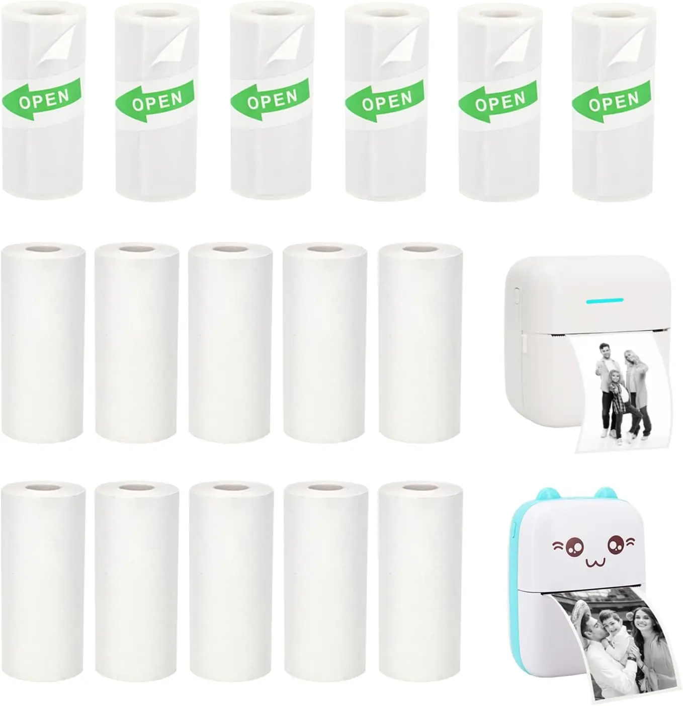 

16 Rolls Mini Thermal Paper, 6 Sticker & 10 Plain Rolls for Portable Printers, 57X25mm