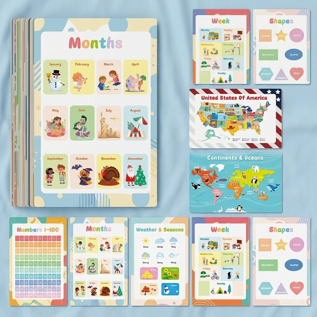 English Learning Wall Chart for Kids Educational Poster Vivid Colors Self Adhesive Alphabet Words Eco-Friendly Wall Decorations