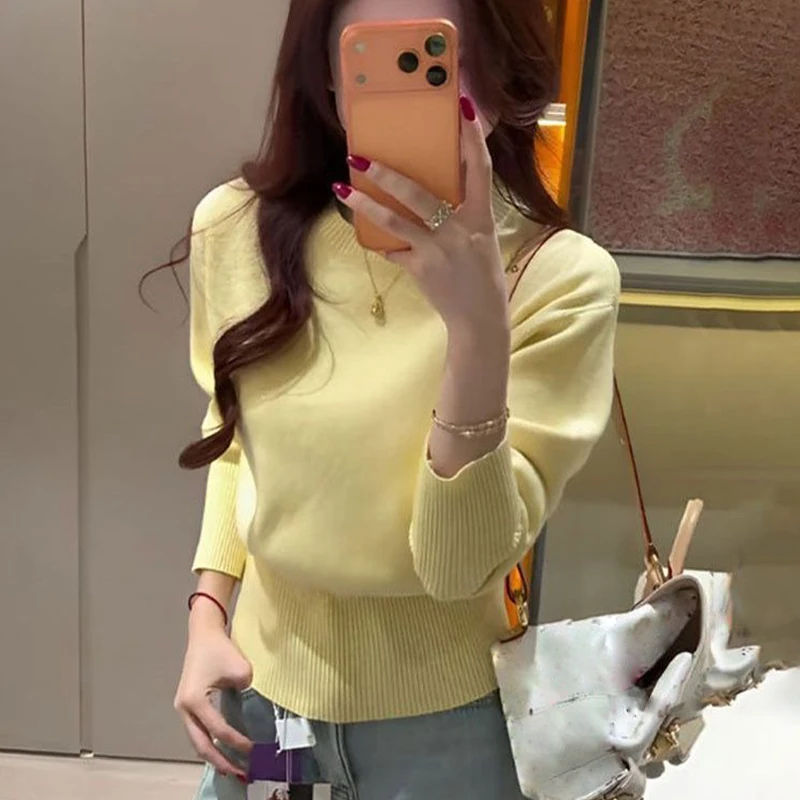 Chic Ladies Tops Knit Sweater Cardigan For Women O Neck Long Sleeve Fitted Top Clothing New Knitwears Fall Winter Black