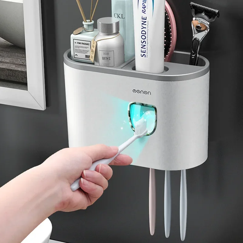 Toothbrush Holder Automatic Toothpaste Dispenser Wall Mount Toothpaste Squeezer Storage Rack Organizer Bathroom Accessories