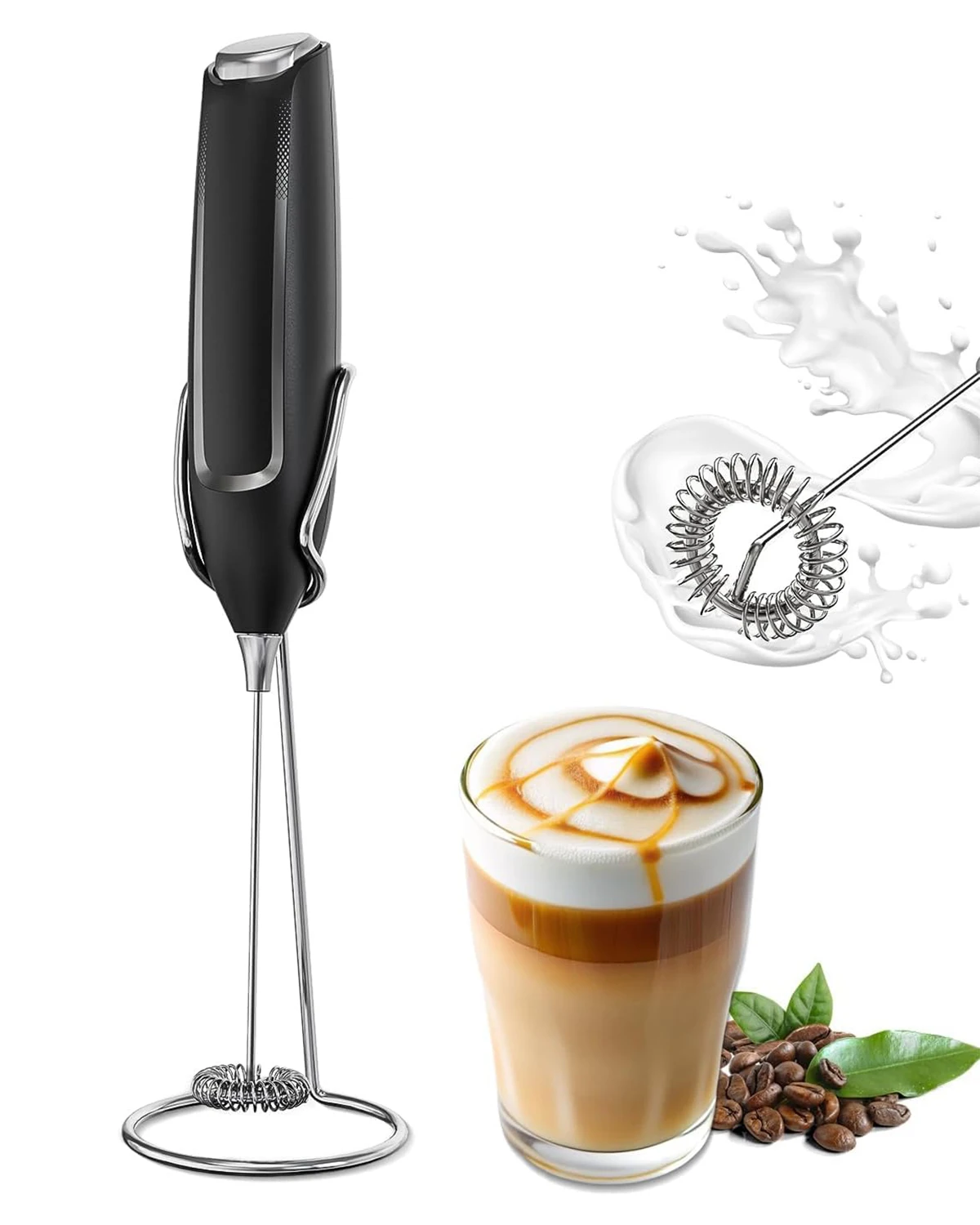 Milk Frother Handheld Electric Foam Maker Frother Wand, Whisk Drink Mixer & Foamer for Coffee Latte Matcha Hot Chocolate