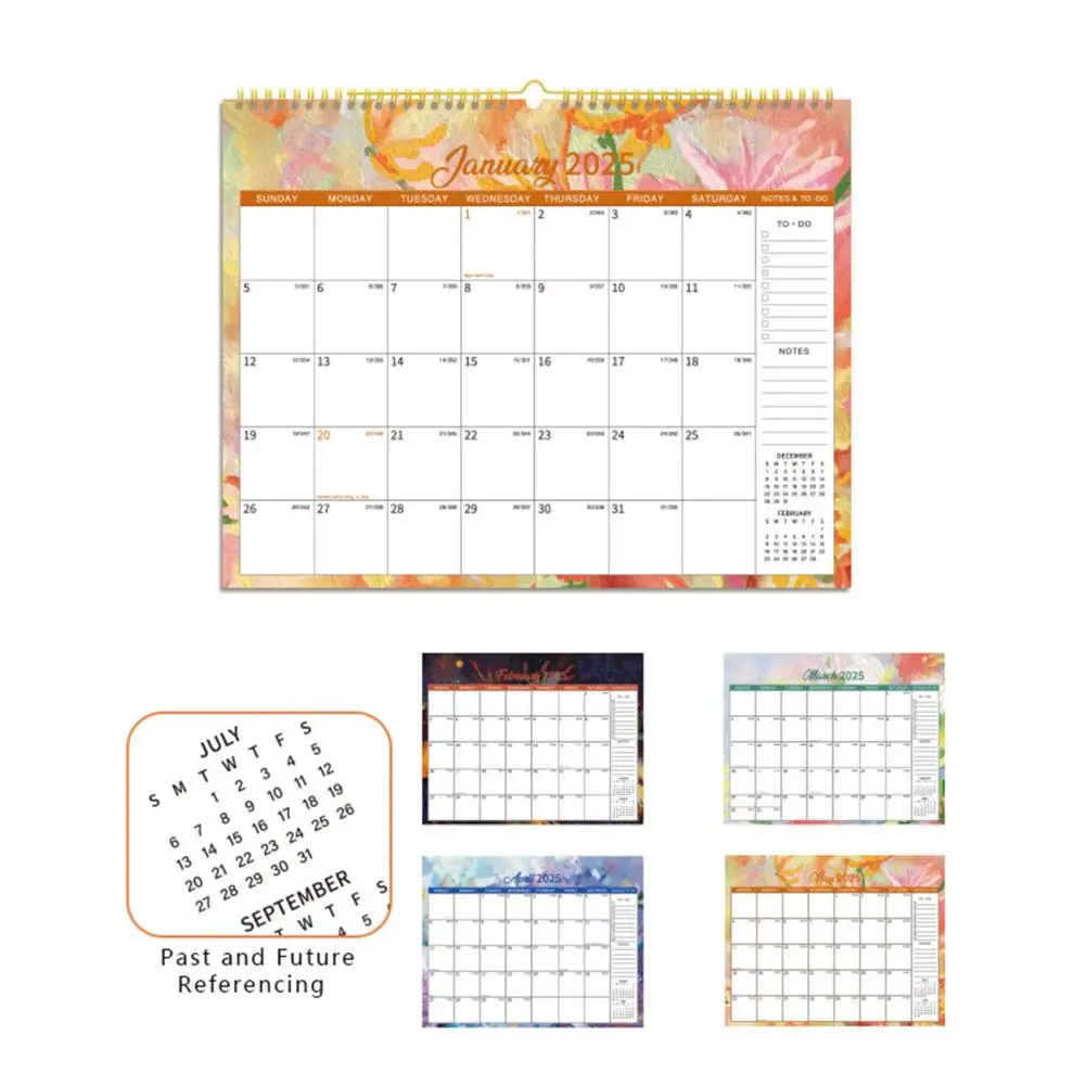 Beautiful Flower Design Calendar 2025 Floral Hanging Wall Calendar with Schedule Planner Blocks To-do List for Home Office