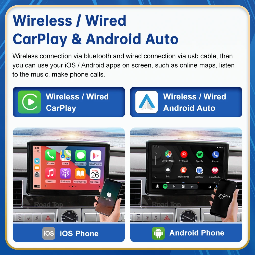 الطريق العلوي اللاسلكي أندرويد السيارات لأودي سيارة A8 2012-2018 Carplay واجهة مرآة لينك الهواء اللعب #3