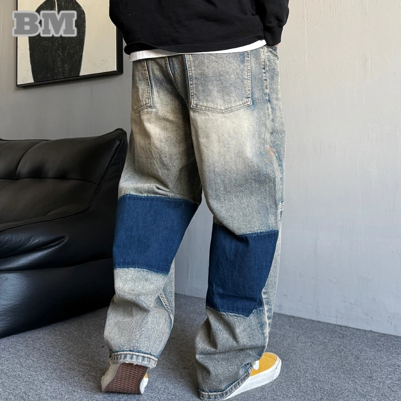 

Модные мужские мешковатые джинсы в стиле хип-хоп, уличная одежда, потертые лоскутные джинсы, повседневные винтажные свободные городские брюки большого размера