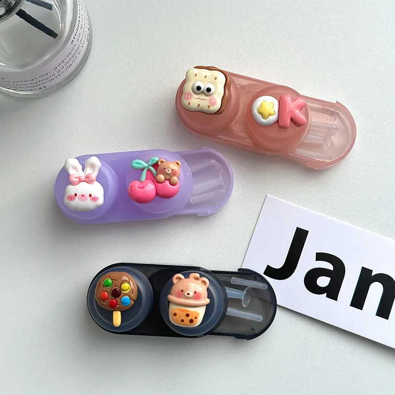 

1/23PCS Cute Cartoon Contact Lens Case Portable Color Contact Lens Storage & Care Case Leak-Proof with Dual Compartments