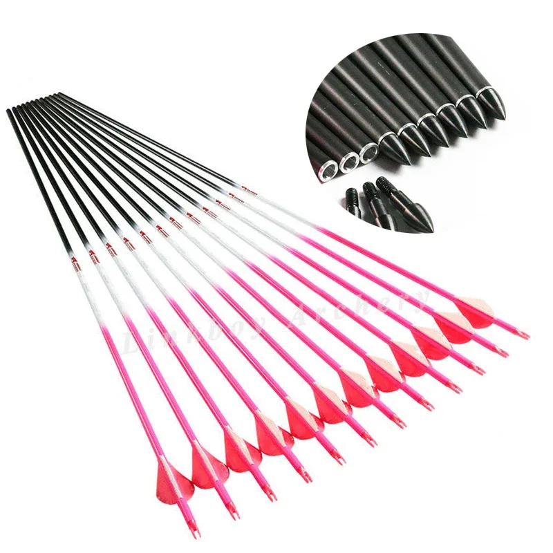 

6/12pcs Linkboy Archery Pure Carbon Arrows ID 6.2MM SP300 340 400 500 600 2inch Plastic Vanes 30/32inch Compound Bow Hunting