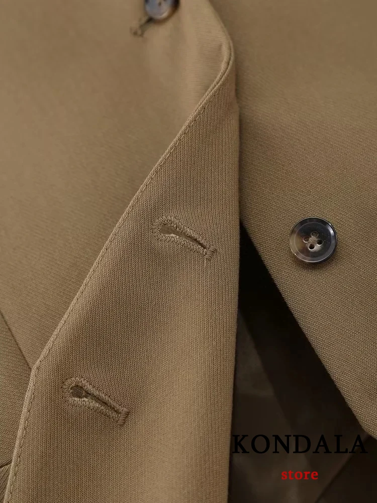 KONDALA rocznika urząd Lady moda 2023 jednolite Khaki kobiety Chic garnitury z długim rękawem ponadgabarytowych Blazer dopasowana kamizelka szerokie