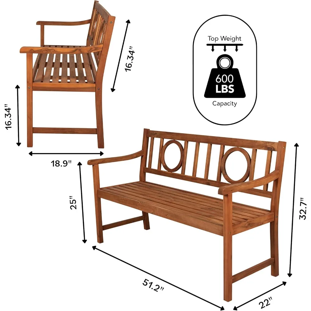 جوناثان Y BNH104A أبولو 51.2 3-مقعد دائري خلفي 600 رطل يدعم خشب السنط مقعد فناء الحديقة الخارجية للحديقة والحديقة والخلفية #3
