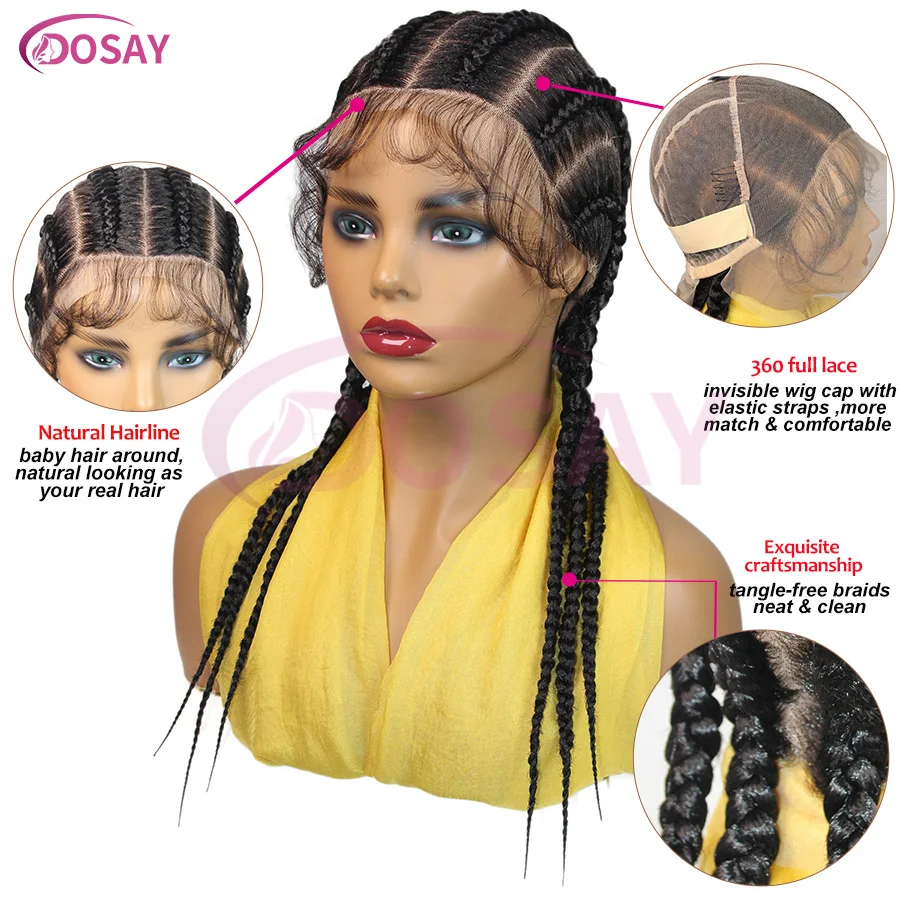 Perucas trançadas de cornrow curto, renda completa, sintética, sem nós, caixa, peruca com cabelo de bebê, trança jumbo, perucas de cabelo para mulheres africanas