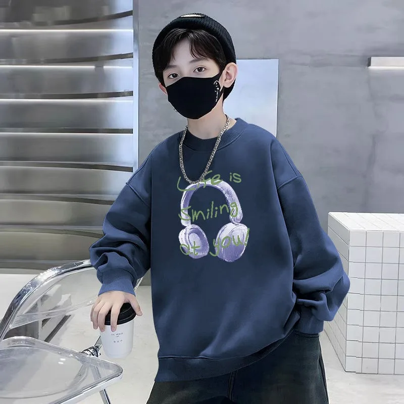 

2025 New Boys Long Sleeve Crewneck Sweatshirt - Stylish Middle To Large Size Korean Fashionable Spring Autumn Winter Top