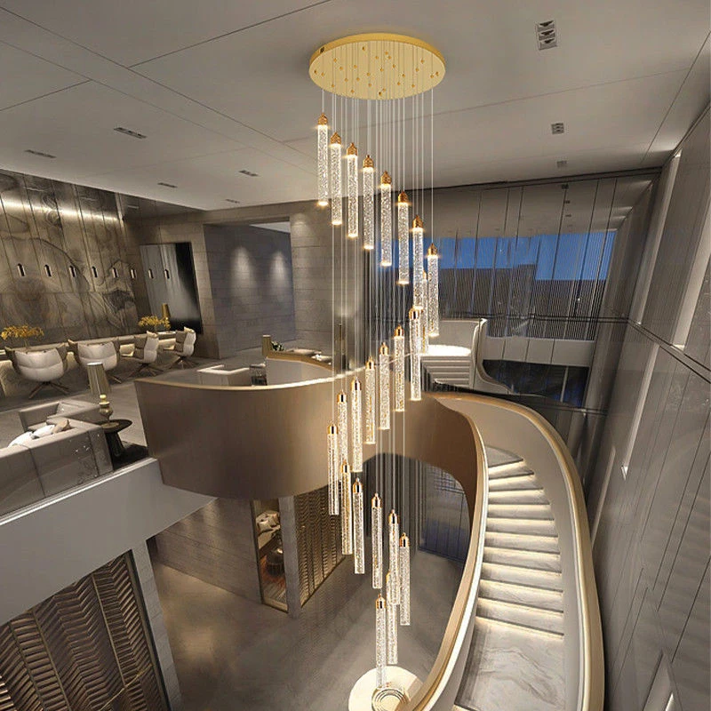 

Staircase Crystal Pendant Light Nordic Modern Restaurant Hotel Lobby Long LED Pendant Lamp Luxury American Linear Chandeliers