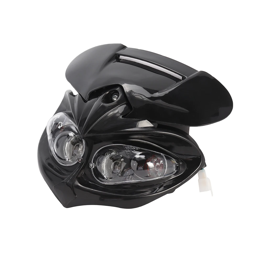 Black Motorcycle Dual Headlight Front Fairing Head Lamp for Universal Dirt Pit Bike ATV Racer Cafe Motorbike Headlamp