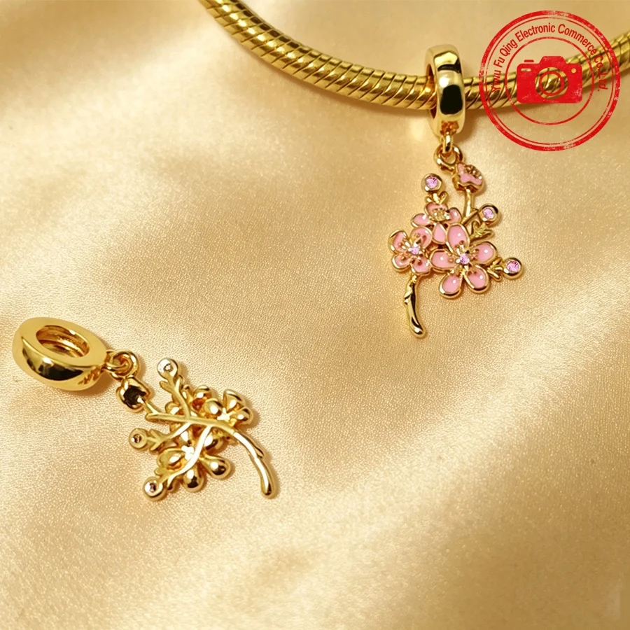 Hot Sale Pink Charms DIY Women Jewelry Gifts Daisy Flower Birthday Cake Cherry Blossoms Hearts Bow Beads Fit Original Bracelets - view 3