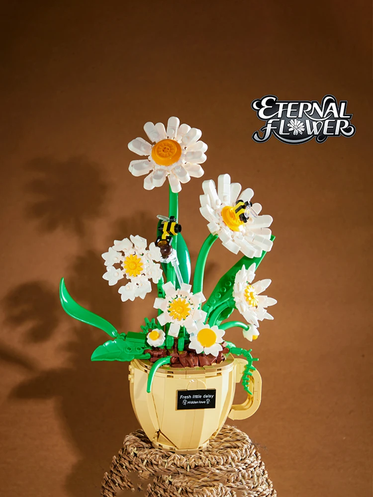 [496 stuks] Daisy bloem bouwsteen plantenpot, 14+, verzamelbaar bureaudecoratie met bijenornament - afbeelding 1