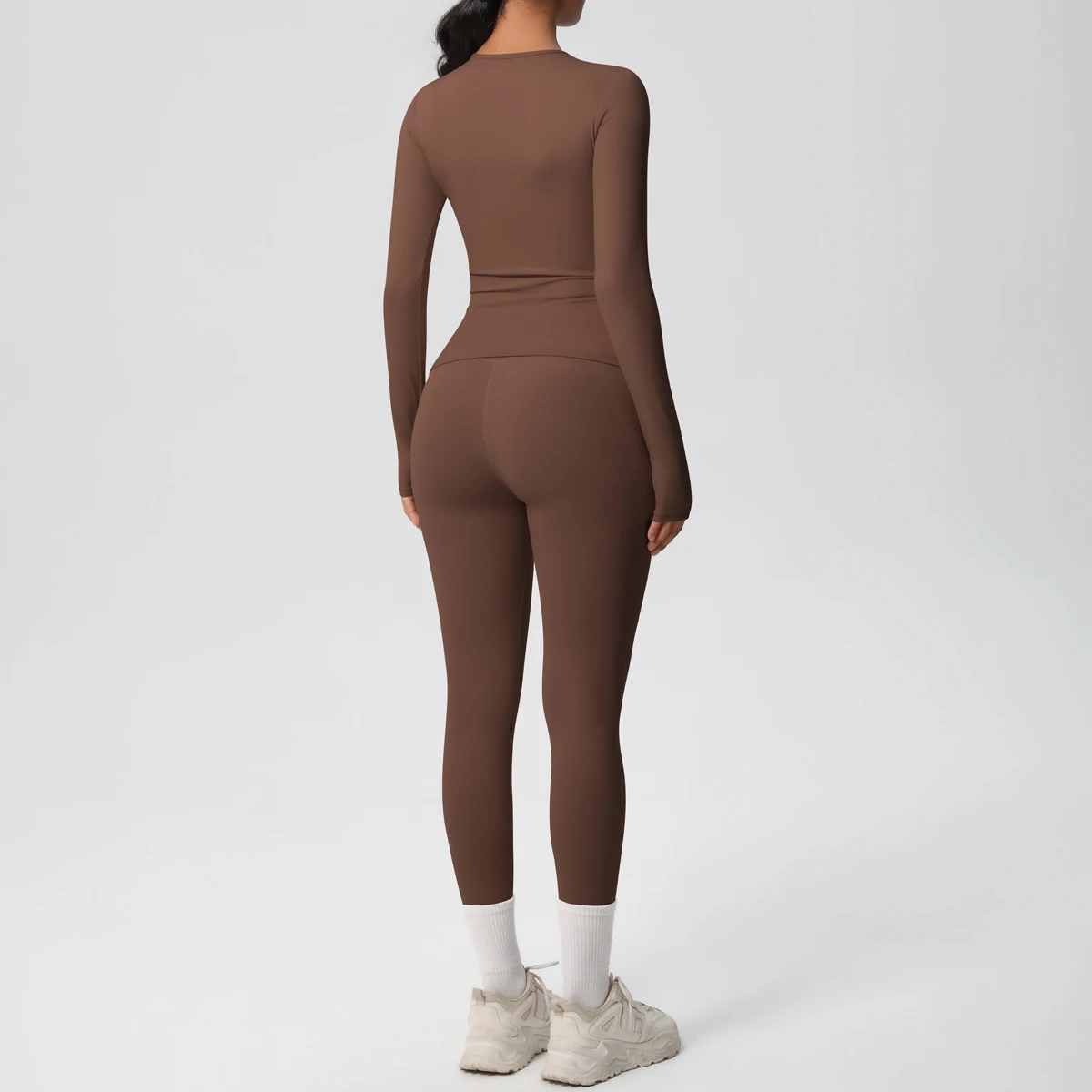 2-teiliges Sportbekleidungs-Yoga-Set, Fitnessstudio-Kleidung, Yoga-Anzüge für Damen, Fitness-Set, Trainingsanzüge, Sport, Langarm, bauchfreies Top, Gym-Leggings – Detail 6