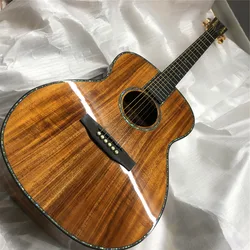 All Koa Wood Acoustic Guitar Abalone Ebony Fingerboard 40 Inches OM Type 42 Model Guitarra