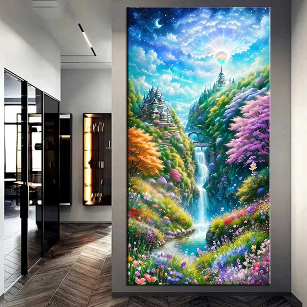 Beautiful Sky and Waterfalls Large Size Diamond Painting Diy Full Mosaic Embroidery Rhinestone Picture Wall Decor J3625