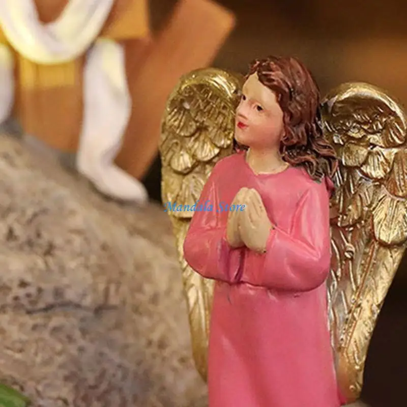 

U2JC Easters Resurrection Scene Figurines Religious Ornaments Set with LED Light for Indoor Display Tabletop Holiday Decors