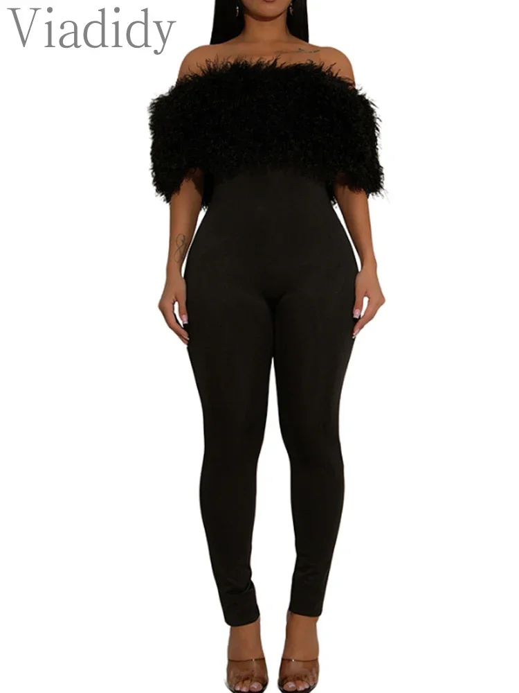 

Elegant Jumpsuit Feathers Off the Shoulder Jumpsuits