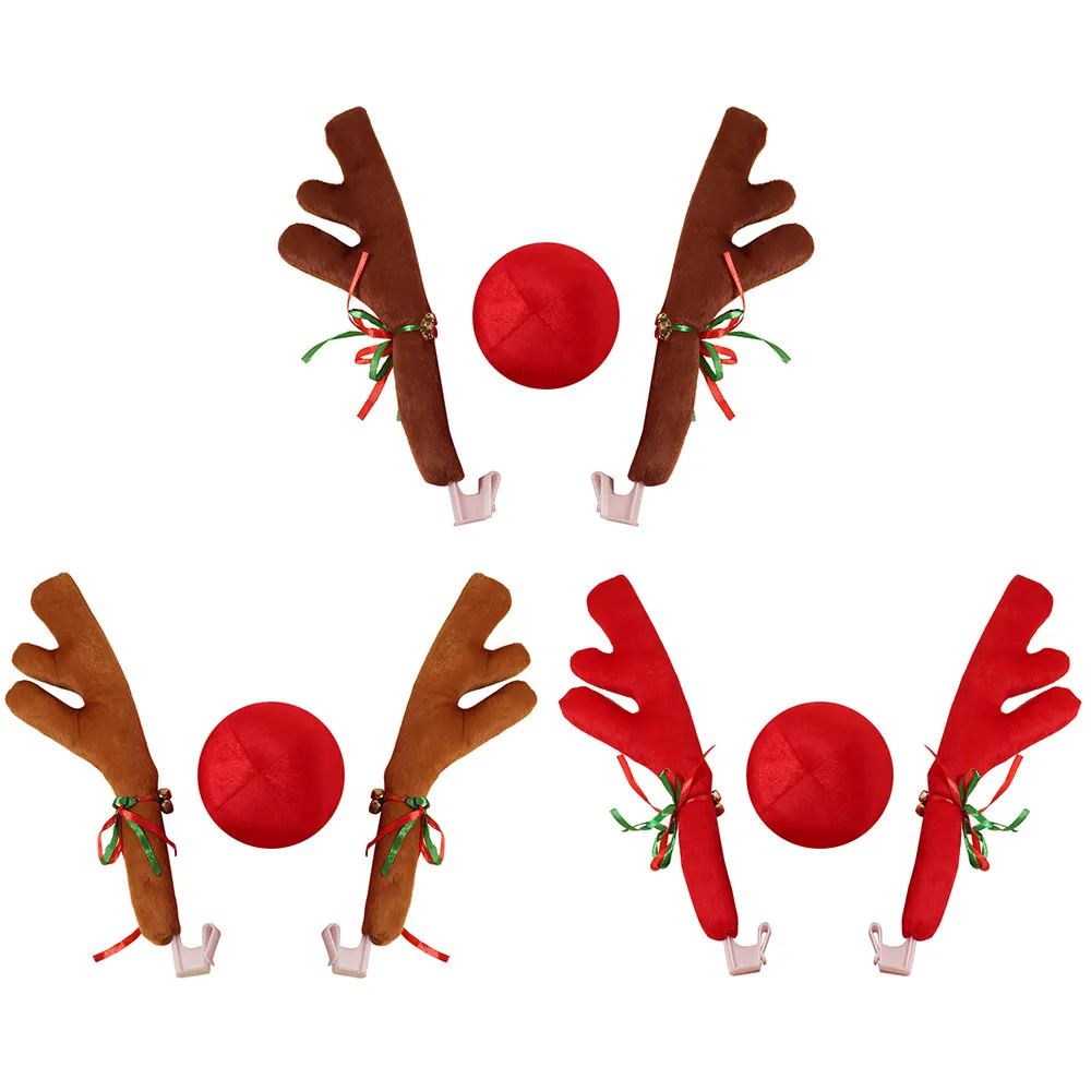 

Creative Christmas Auto Exterior Decor Deer Horn Red Nose Cute Christmas Car Decorations 3D Vehicle Ornament