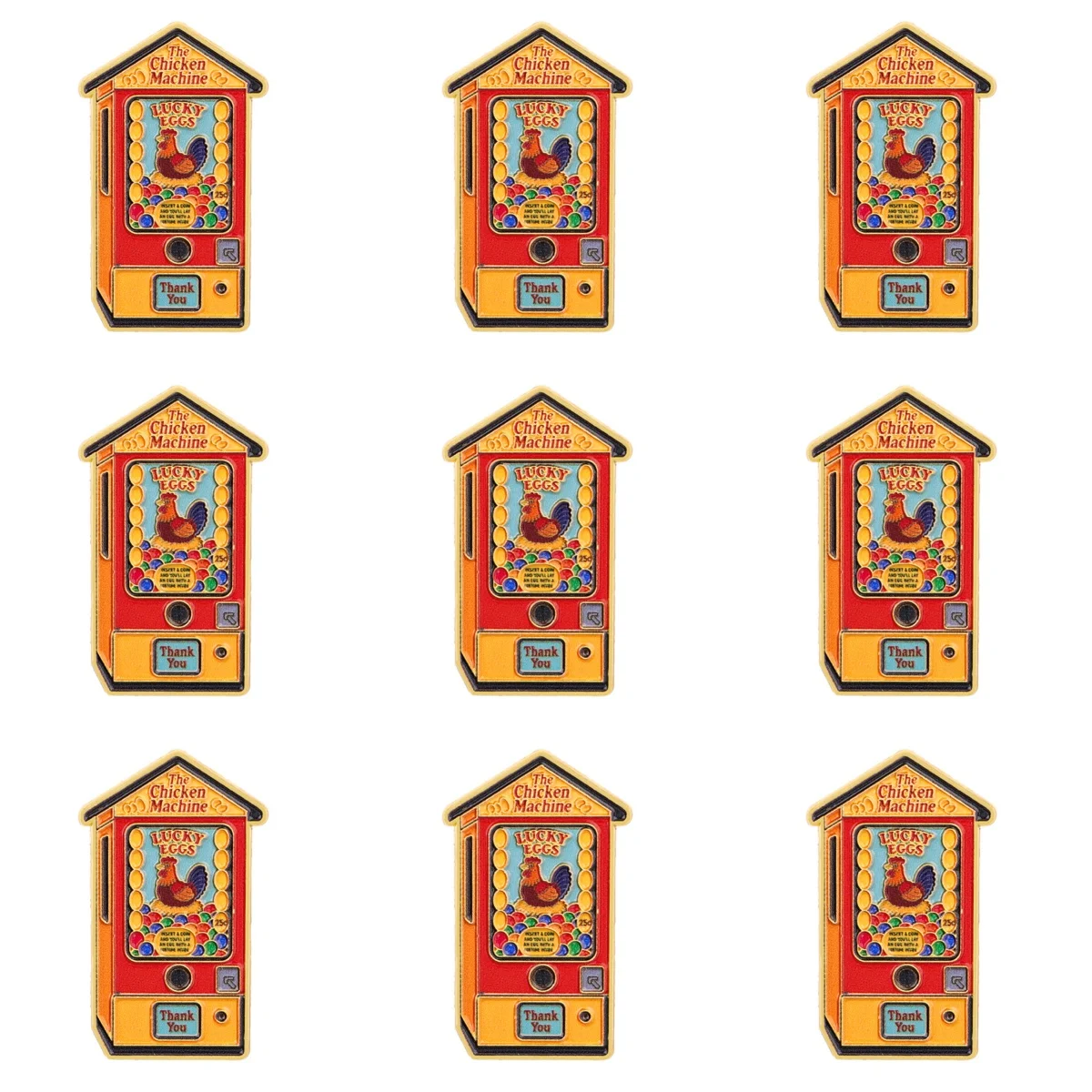 9 Stück Die Hühnermaschine Emaille-Anstecknadel Glücks-Eier Anstecknadel Retro-Spiel Metall-Brosche für Rucksack Jacke Kleidung Dekoration Geschenk – Detail 6