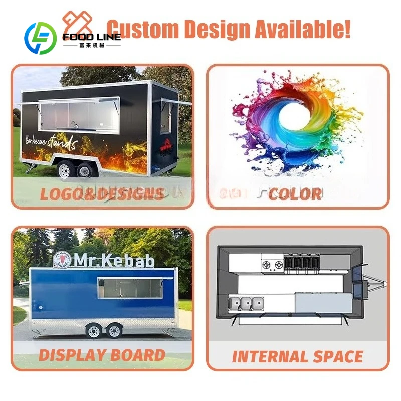 Customized Large Fast Food Concession Carts Tacos Trailer Mobile Kitchen Restaurant Food Van Food Truck With Fully Equipped