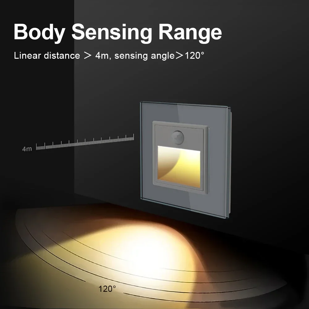 Livolo EU Standard PIR footlight switch,intelligent sensor,recessed corner led warm stair lamp,4m boday 120 sensor range