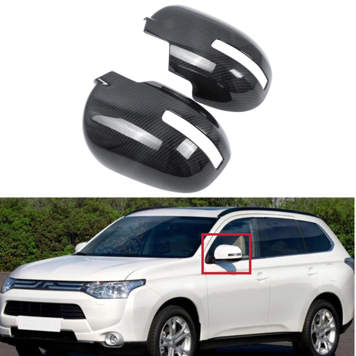 

Car Rearview Side Mirror Cover For Mitsubishi Outlander 2013 2014 2015 2016 2017 -2021 Wing Cap Sticker Case Trim Carbon Fiber