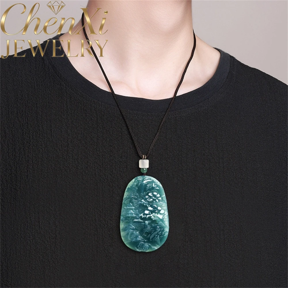 High-End Natural Grade A Jade Blue Water Mountains Waters Brand Imagery Mellow Icy Mellow Quality Pendant Fine Jewelry Gift