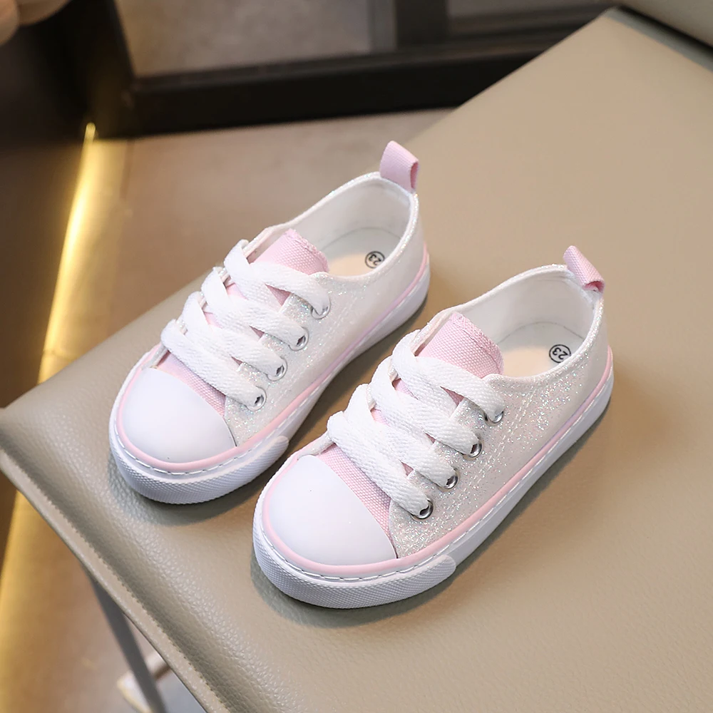 أحذية قماشية بسيطة عصرية للأطفال، مع ترتر ولامع، ونعال ناعمة، أحذية أطفال خفيفة الوزن للربيع والخريف