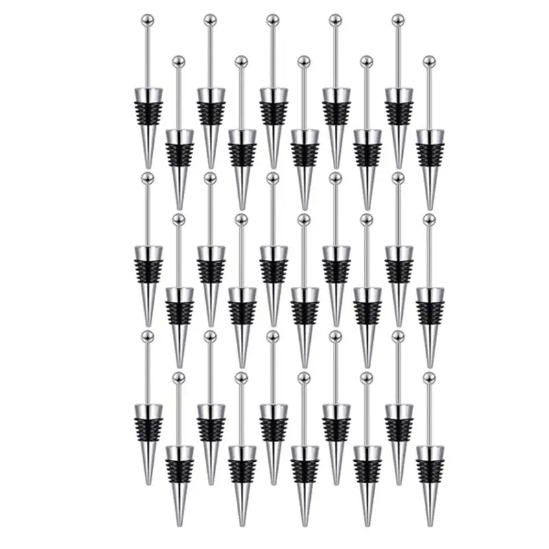 Multifunction 30 Pieces Beadable Wine Stoppers For Wine Bottles Decorative Beaded Wine Bottle Stopper Reusable Alloy Wine Saver