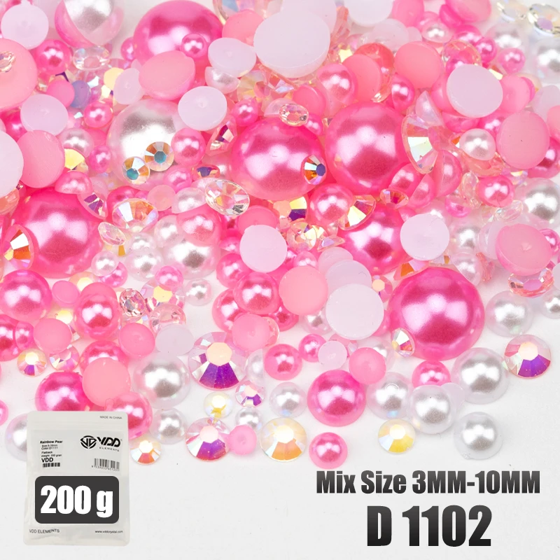 VDD 200g Großhandel Mix Größe Halbrunde Perlen ABS Flatback Perlen Harz Farbe AB Strasssteine zum Basteln DIY Nail Art Dekorationen – Detail 5