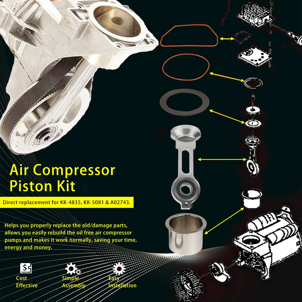 KK-4835 A02743 KK5081 Compressor Piston Kit Connecting Rod Replacement Kit For Devildiss/Craftman/Dewalt/Porter Cable