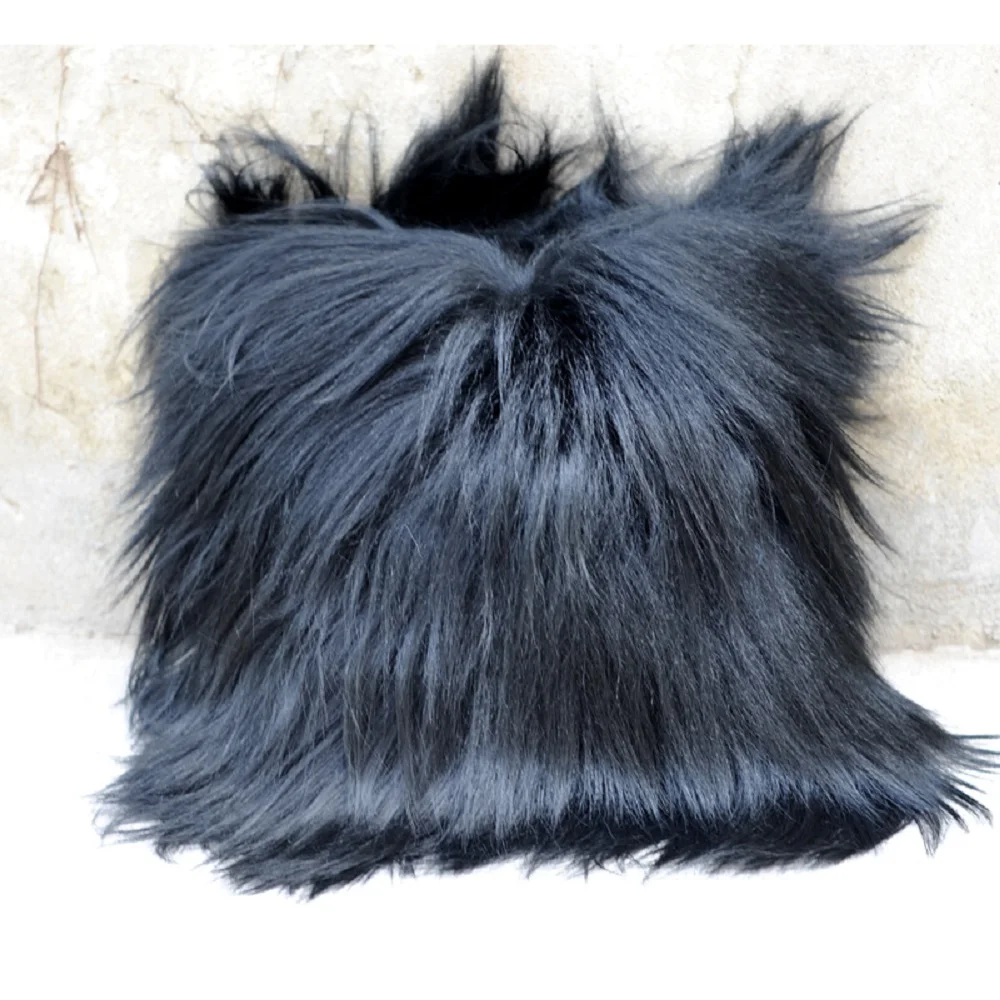 Black Real Goat Fur Pillow Cover, Drop Shipping, CX-D-91