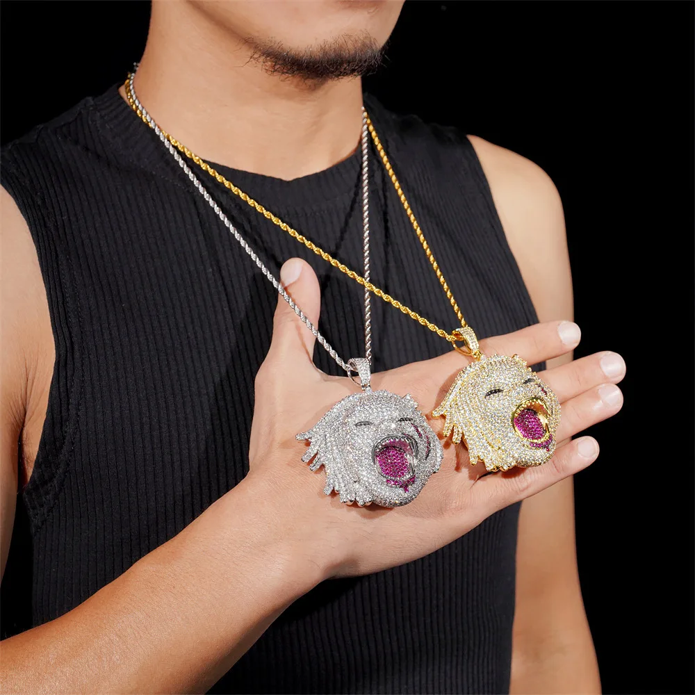 Hip Hop Roaring Clown Pendant Necklace, Premium Copper Inlaid with Cubic Zirconia Fashion Jewelry, Ideal Holiday Gift for Family