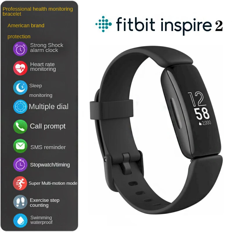 Fitbit Inspire 2 Fitness Tracker Health Heart Rate/sleep Monitor Waterproof Sports Bracelet Smart Band For IOSStep counting