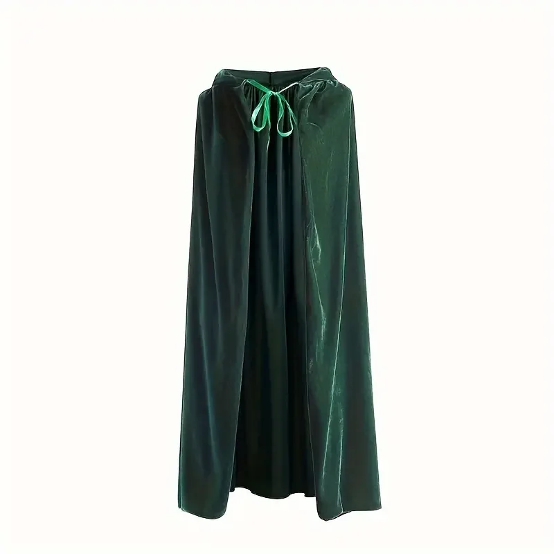 Medieval Black Hooded Cloak Adult Kid Unisex Velvet Cloak Halloween Vampire Witch Cosplay Costume Green White Robe Cape Costume