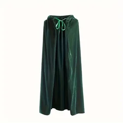 Medieval Black Hooded Cloak Adult Unisex Velvet Cloak Halloween Vampire Witch Cosplay Costume Green White Robe Cape Costume Cos