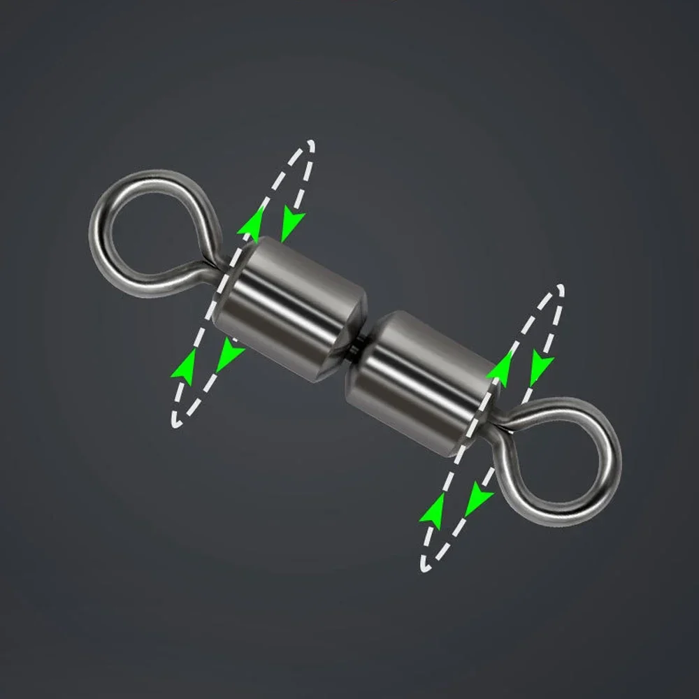 DNDYUJU 10 ~ 60 Stück Doppelgelenk-Roll-Angelwirbel Salzwasser-Angelwirbel Hochgeschwindigkeits-Ringverbinder mit acht Zeichen – Detail 3